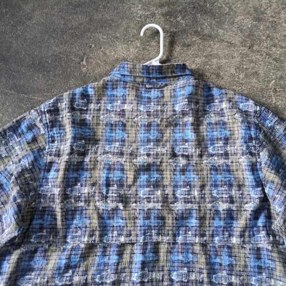 Vintage ExOfficio Fishing Shirt Mens XL Blue Tan Fish Plaid Lightweight Outdoors - Picture 4 of 7